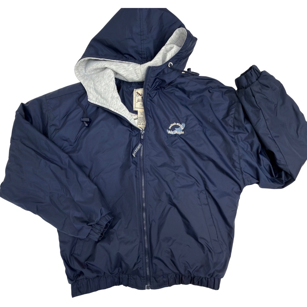 Oarsman 913 Mens Navy Blue Air Force Embroidered Hooded Windbreaker‎ Jacket Med